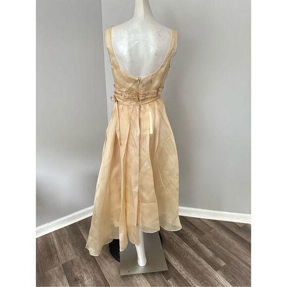 NWT AWAKE Mode Sleeveless Asymmetric Hem Silky Organza Midi Dress Beige Size FR3 - Picture 7 of 10